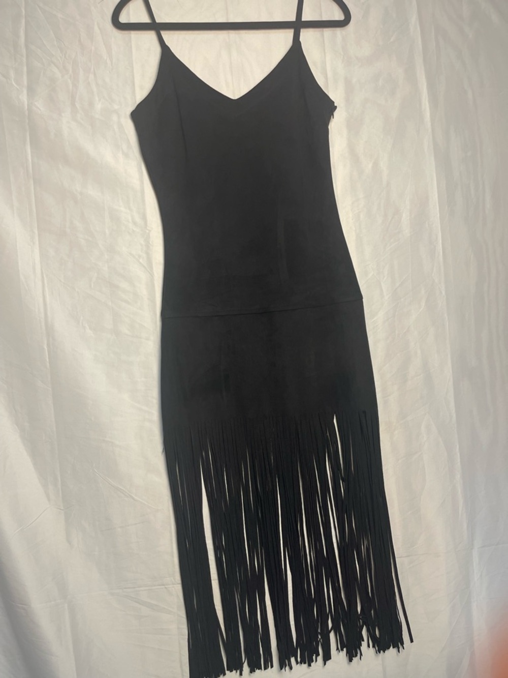 Sugar Lips Black Fringe Dress Small Strappy Bodycon Midi Festival Boho Western